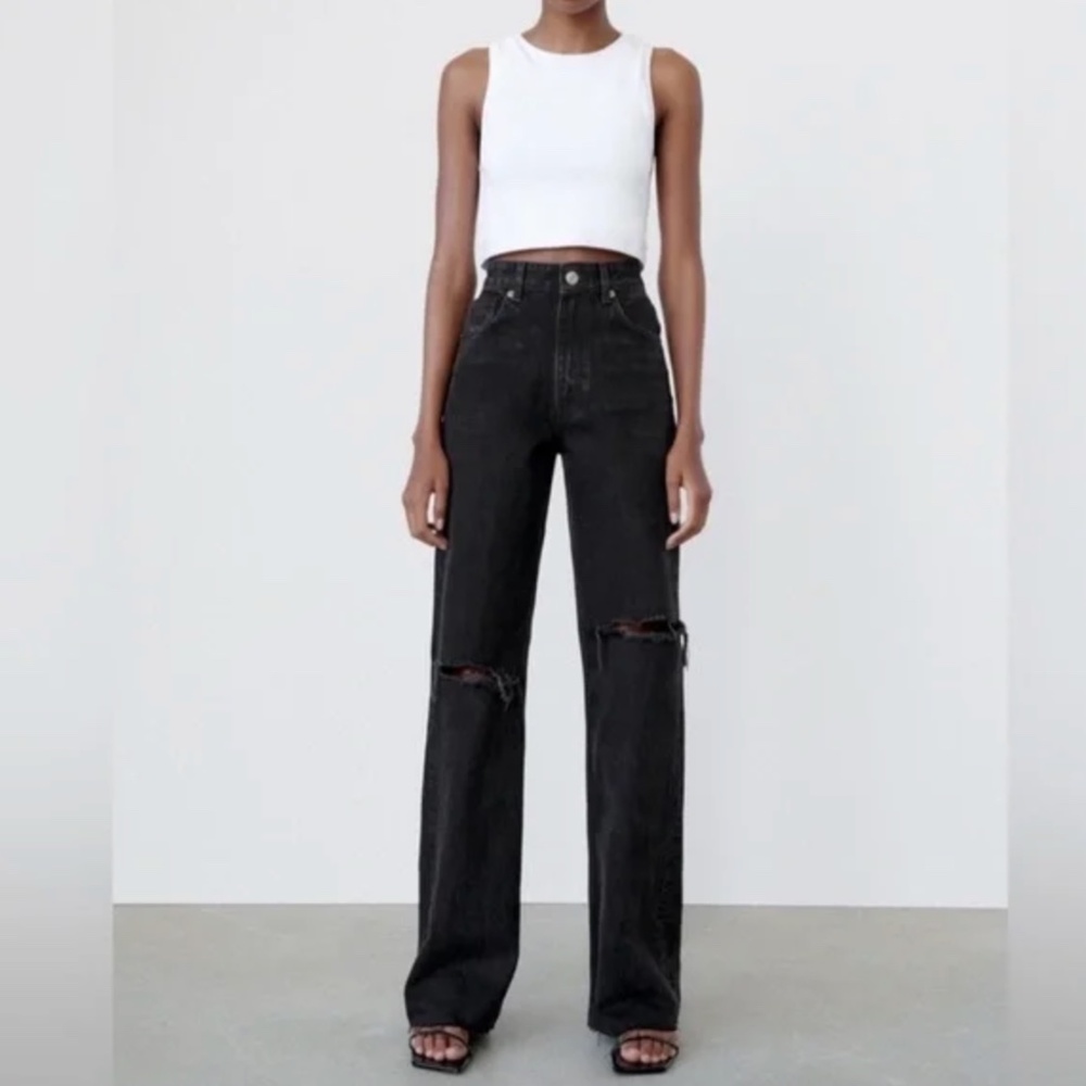 Zara High-Rise Distressed Denim